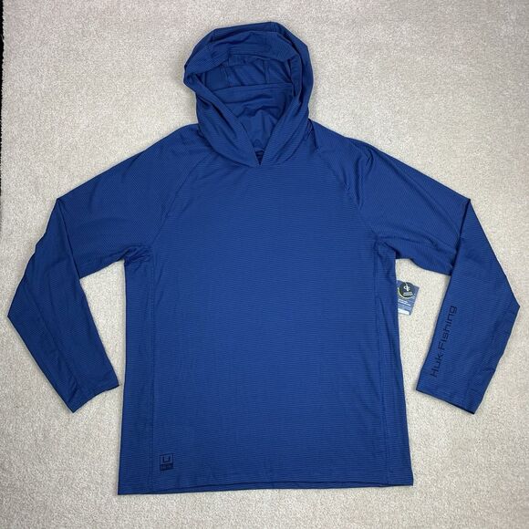 NWT HUK A1A Hoodie Men Medium Blue UPF 50 Quick Dry Fishing Outdoor Long Sleeve - Picture 1 of 14